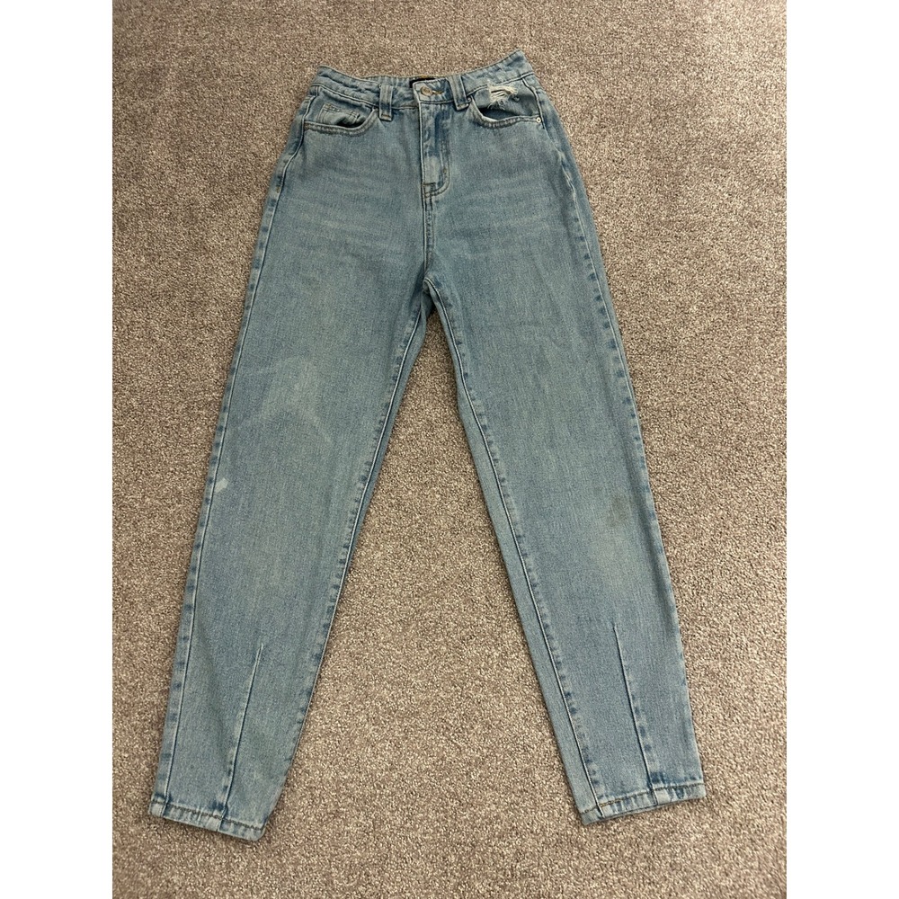 Simple Society Mom Jeans Women 00/23 Blue Excellent High Waist Distressed Taper